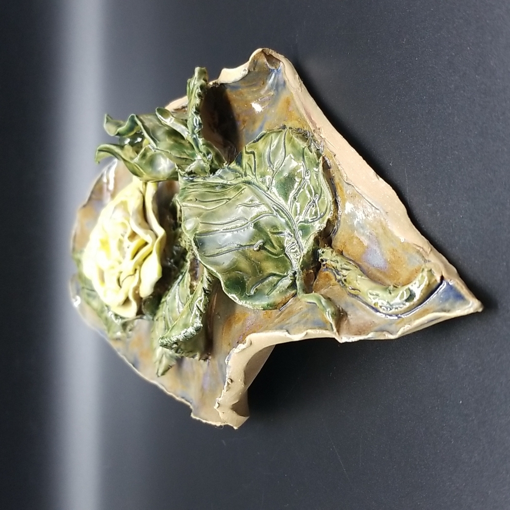 Hand Crafted Yellow Rose Pottery Wall Hanging - Picture 3 of 13